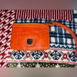 Dooney And Bourke Orange Croc Leather Wristlet